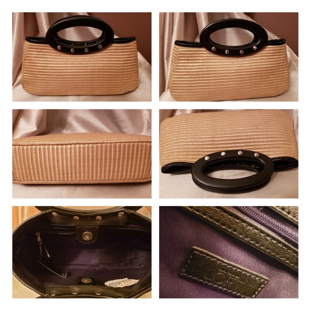 Loft Straw Wood Handled Clutch Mini Bag NWT